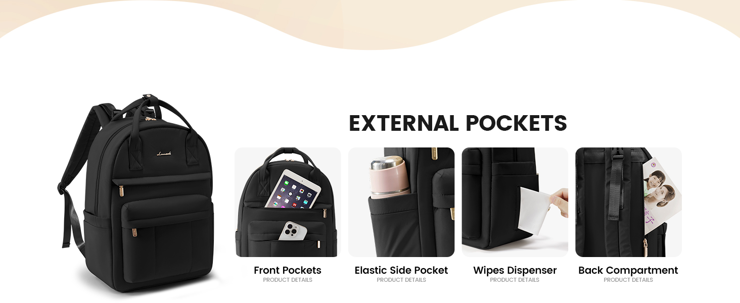 Рюкзак-переноска LOVEVOOK для мами та тата: рюкзак-сумка для догляду за дитиною з пеленальною підкладкою та ременями для дитячої коляски, чорний M