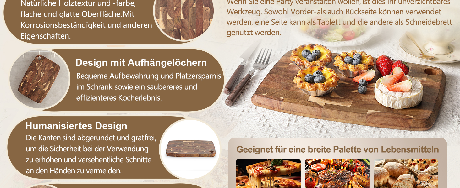XINZUO 33 * 22 * 1.9cm Acacia Wood Brainwood Cutting Board, Double-Sided, Wooden Board Kitchen Chopping Boards, Serving Board, Bread & Snack Board, Breakfast Board for Bread, Cheese, Meat, Vegetables