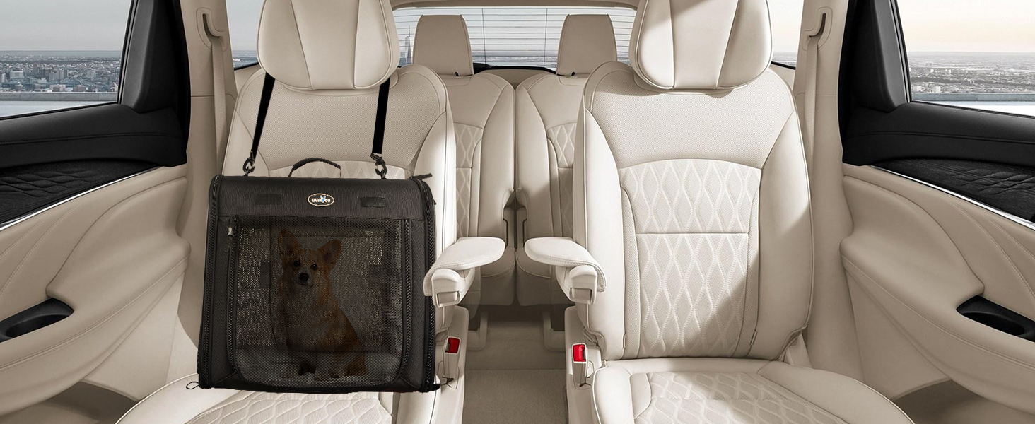 Складана переноска для котів Wakytu велика, 89x35x43 см, для 2 котів, 2-в-1 переноска та автокрісло, безпечна та провітрювана, підходить для подорожей, ветеринара, для маленьких собак та котів. Чорний колір.