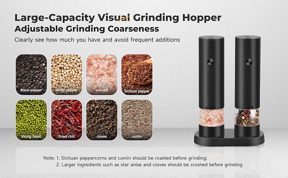 Електричні млини для солі та перцю (2 шт.), USB, для великої солі та перцю