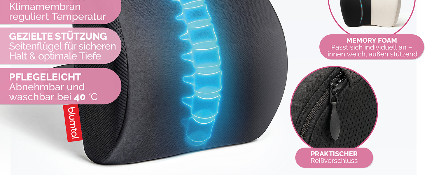 Ортопедична подушка для спини Blumtal з Memory Foam: підтримка попереку, сертифікат OEKO-TEX, знімний чохол