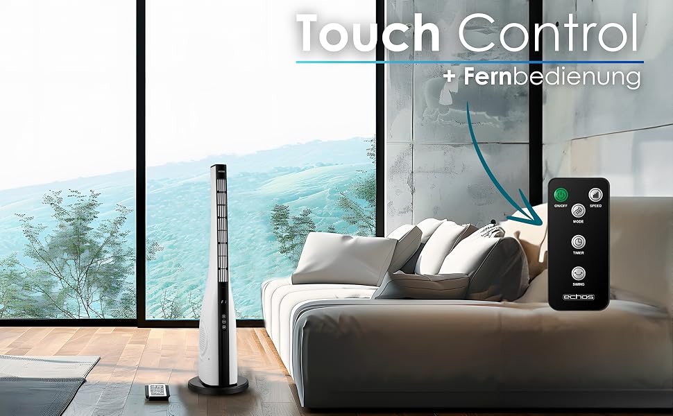 Турбовентилятор Echos з LED-дисплеєм, пультом керування, осциляцією та таймером 15h
