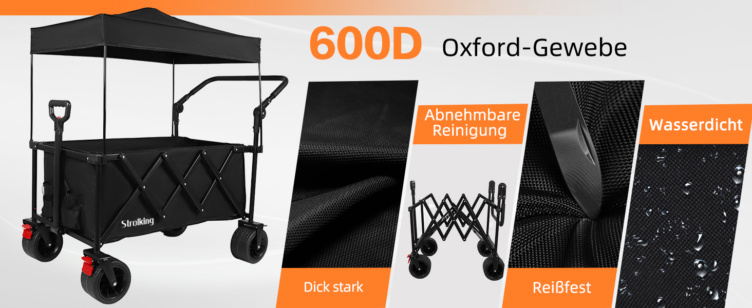 3 в 1 вагончик-тележка складний з гальмами, 150л, 136кг, чорний