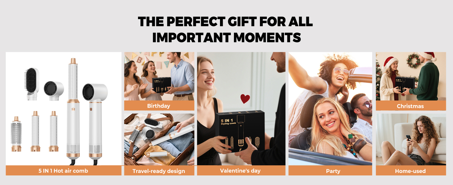 OKWRAP Hairstyler 5 в 1: Набір для укладки волосся, фен з іонами, автоматична плойка, термощітка, випрямляч. Ідеально для випрямлення, сушіння, створення об'єму та локонів. Білий, золотий.