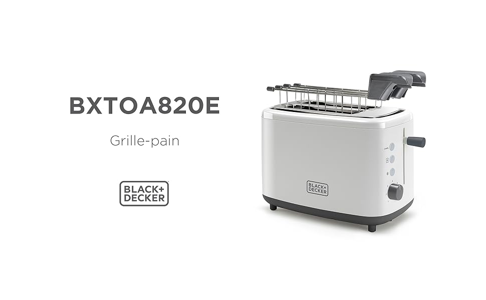 Тостер Black+Decker BXTO1001E, 1000 Вт, 2 слоти, 7 рівнів підсмажування, підйом тостів, білий