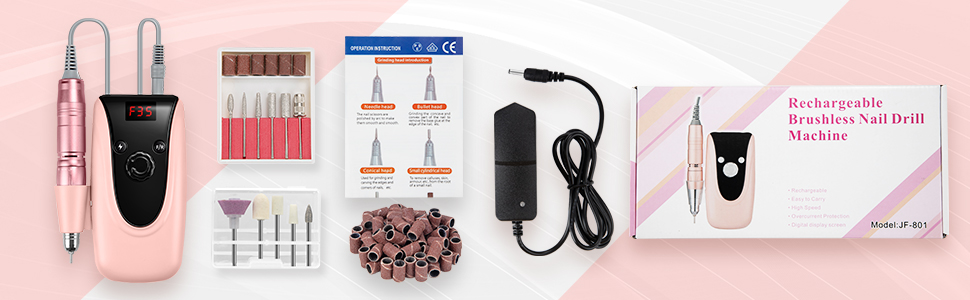 Професійний набір для манікюру та педикюру Madenia Nagelfräser Professional з акумулятором, 35000 об/хв, 11 насадок, JF-801