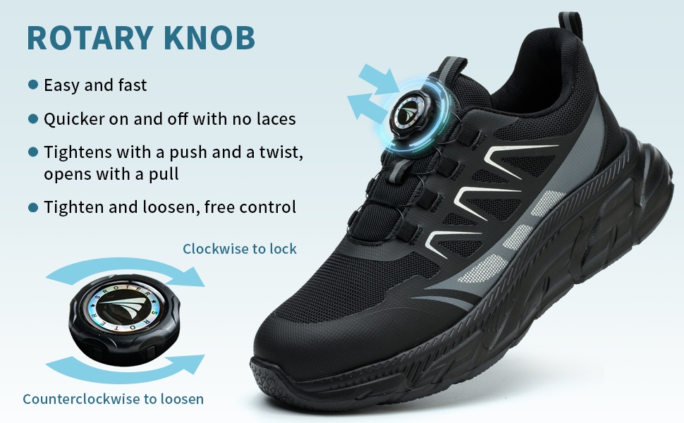 Черевики робочі чоловічі та жіночі спортивні, легкі, дихаючі, на шнурівці, з швидкою застібкою, з обертовим закриттям, з металевим підсилювачем, 44 EU, чорні