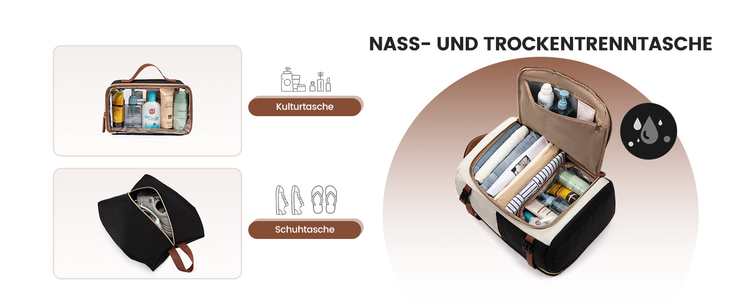 Рюкзак LOVEVOOK для ручної поклажі літака, жіночий, 50L, для подорожей, бізнесу, школи, чорний+бежевий+коричневий