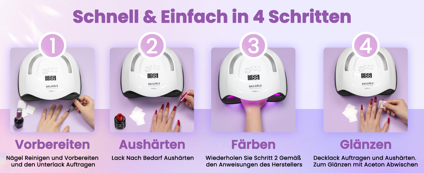 LED UV лампа для нігтів NAILGIRLS 150W з таймером, автосенсором та LCD дисплеєм. Підходить для гелевих нігтів пальців та ніг. Знімний магнітний майданчик.