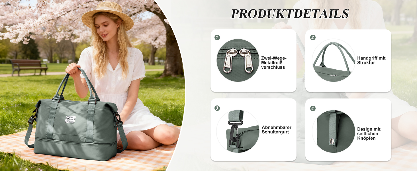 Спортивна сумка для жінок Easyjet 45x36x20 (32L) - водонепроникна дорожня сумка, фітнес-сумка з відділенням для взуття, сірий/армійський колір