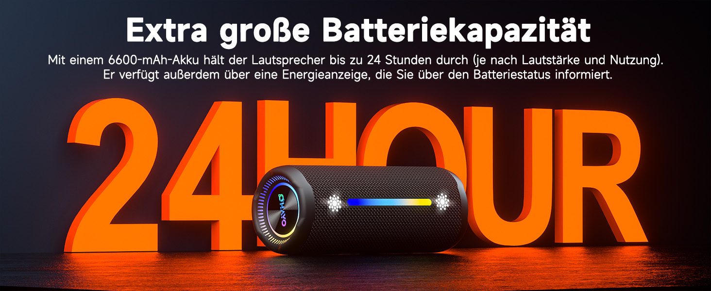 Bluetooth Портативна Колонка OHAYO з LED підсвіткою, 25W, IPX7, 24h, Bass Boost, 6 RGB режимів, для активного відпочинку, чорна