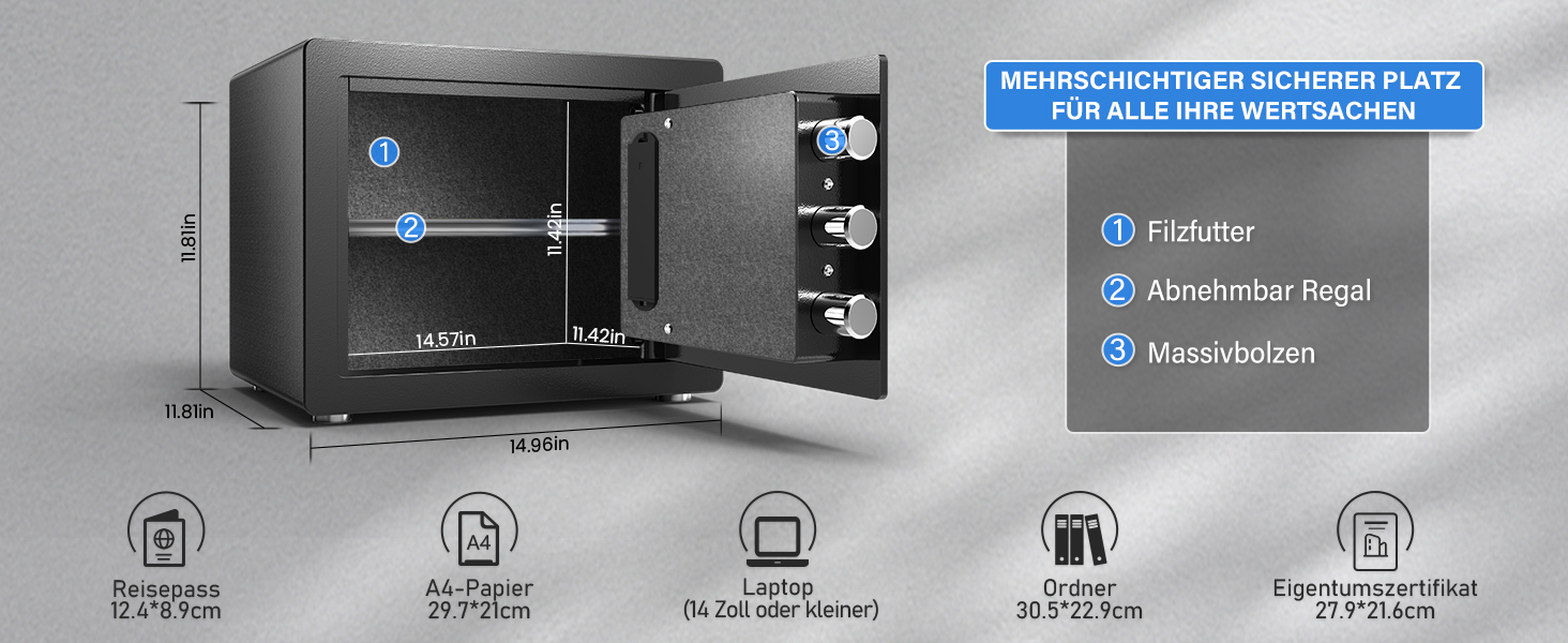 Сейф Kavey Safe Tresor: цифровий замок, подвійний захист, LED-підсвічування, 32L