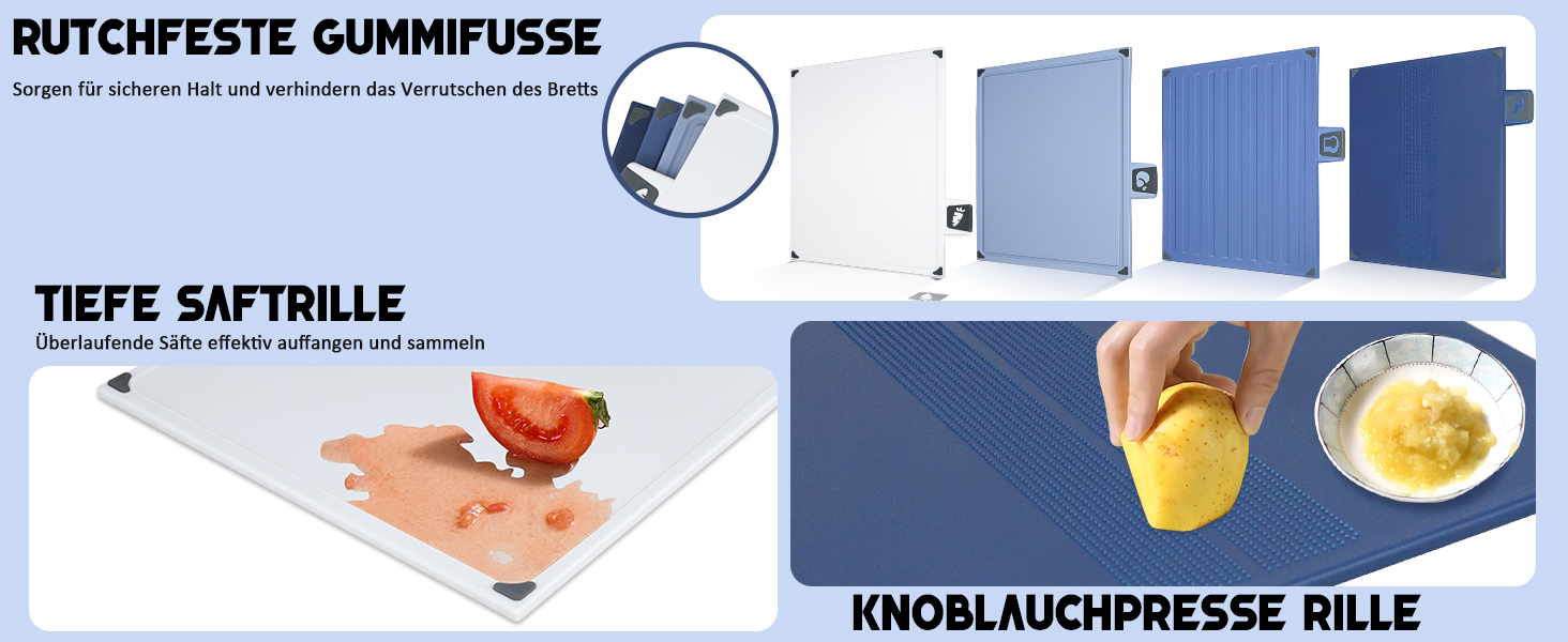 Набір з 3 дерев'яних обробних дощок, великі, з антибактеріальним покриттям, з пресом для часнику, для кухні, для овочів/фруктів/м'яса, бежевий+зелений+темно-синій