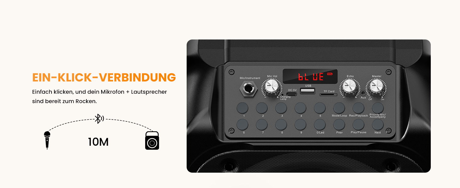 Портативна караоке-машина з Bluetooth, 2 мікрофони, LED-підсвітка, сабвуфер 6.5'