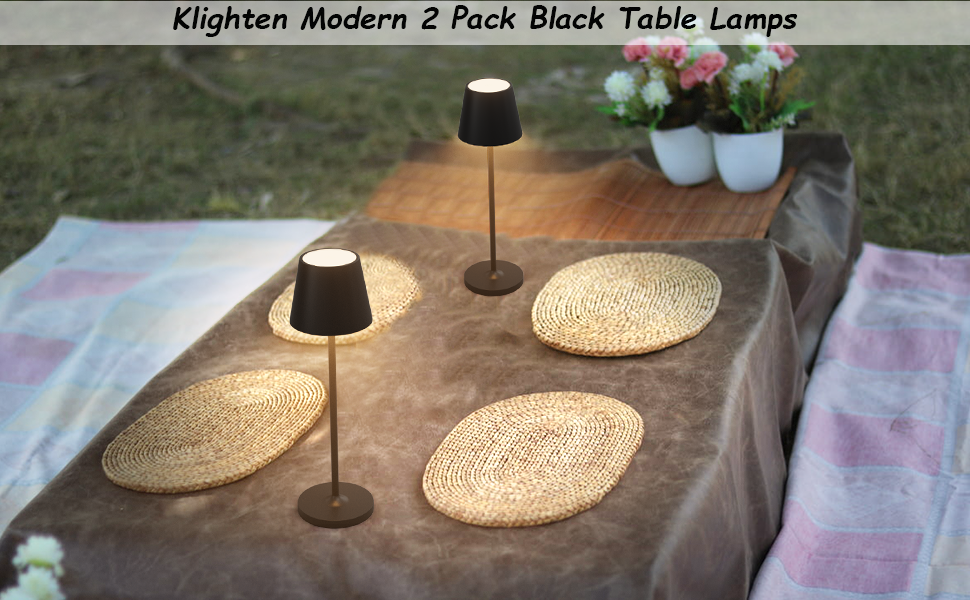LED акумуляторні настільні лампи Klighten (2 шт.), диммування, для дому та вулиці, USB зарядка, 3000K, IP54, алюміній (чорний)