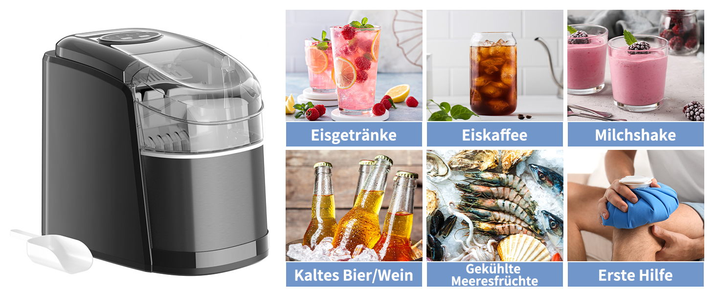 Машина для приготування льоду 12 кг, Ice Maker, чорний, з функцією самоочищення