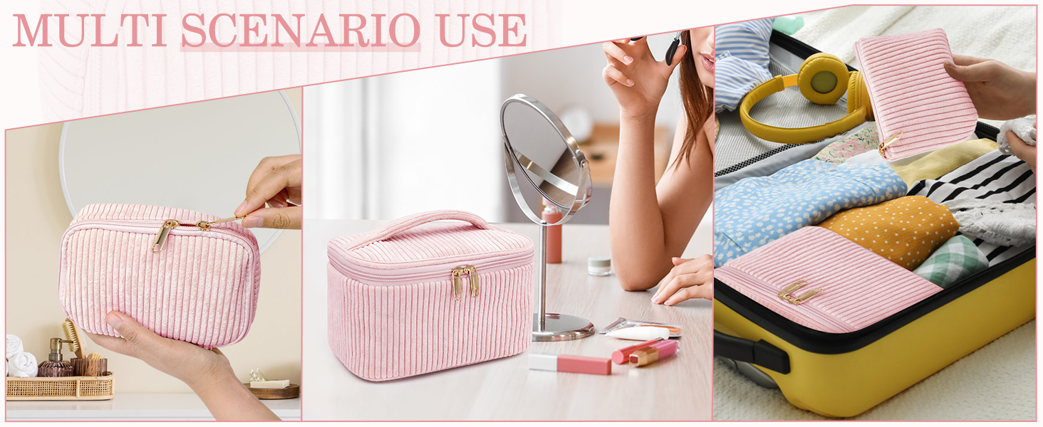 Набір косметичок для жінок: 3 шт. для макіяжу, подорожей та повсякденного використання (рожевий)