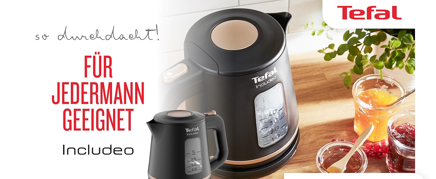 Електричний чайник Tefal Includeo KI5338, 1 л, 2400 Вт, чорний
