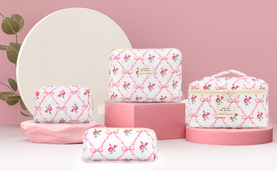 Набір косметичок з квітами для дівчаток, дамські культбагелі, степкова косметичка для макіяжу, бавовняний набір культбагелів, косметичка з бантиком рожевого кольору
