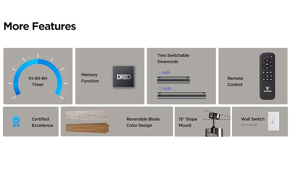 Стеляний вентилятор з підсвічуванням для спальні: 132 см тихий вентилятор з пультом дистанційного керування, ідеальний для вітальні – горіх, 6 швидкостей та трикольорові диммери – 220-240V 5