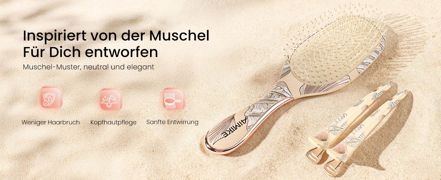 Щітка для волосся AIMIKE без заплутування, розпушувач з м'якими щетинками, безболісна розпушувальна щітка для складних вузлів, особливо делікатна до тонкого волосся, ідеальна для догляду за шкірою голови та масажу LuxeSilk, подушечка-щітка (щітка з подушечкою у вигляді мушлі)