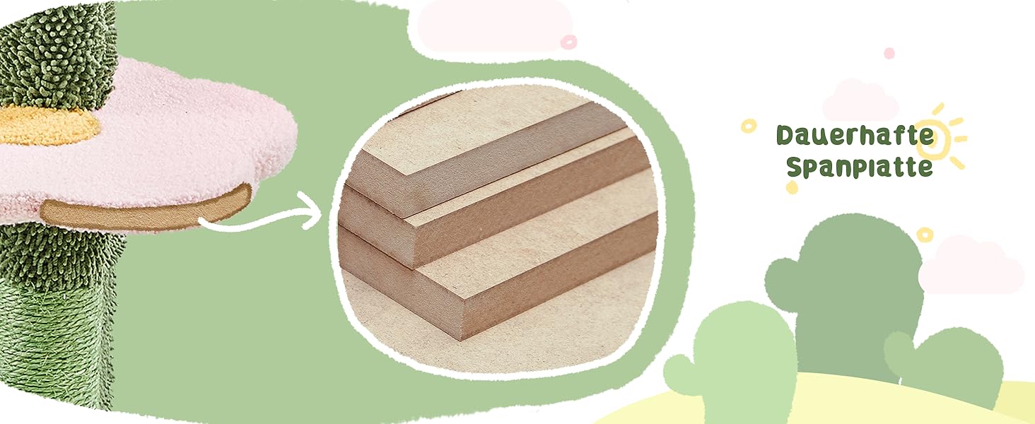 Дерево-кіготь для котів Yaheetech Kaktus, 123 см, оазис-тема, зелено-жовтий, для 2-3 котів, з 2 платформами та 2 печерами