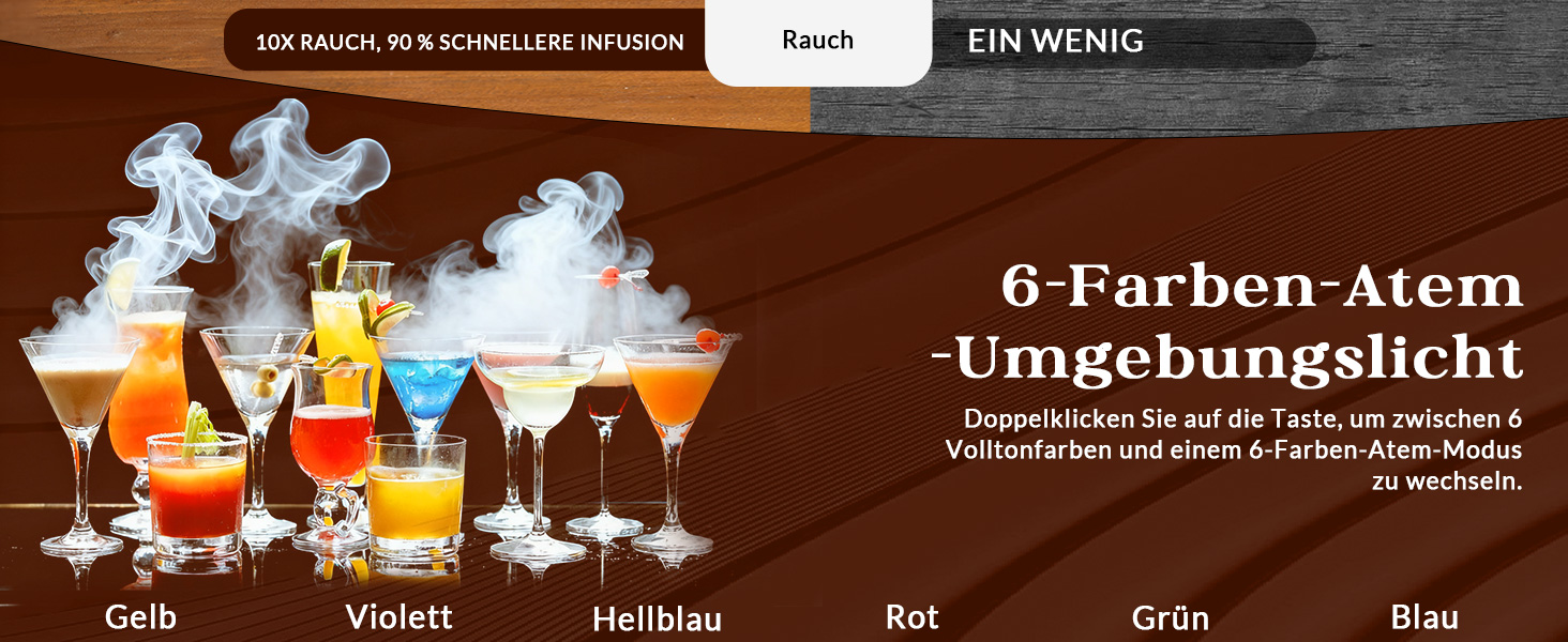 Набір для копчення коктейлів CIRYASR, електричний, без бутану, з 6 смаками, RGB-підсвічування, для віскі, бурбон, як подарунок для чоловіків