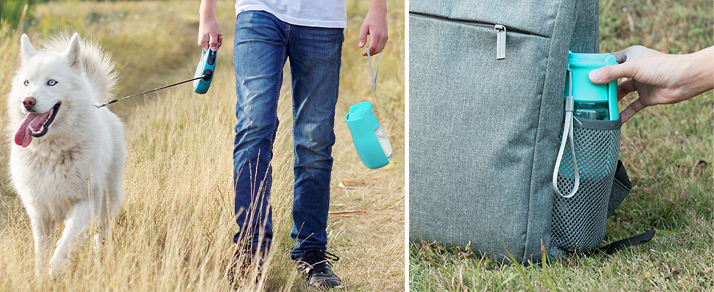 Вода для собак на ходу: пляшка-поїльник 570 мл або 350 мл, для цуценят та собак різних розмірів, блакитна