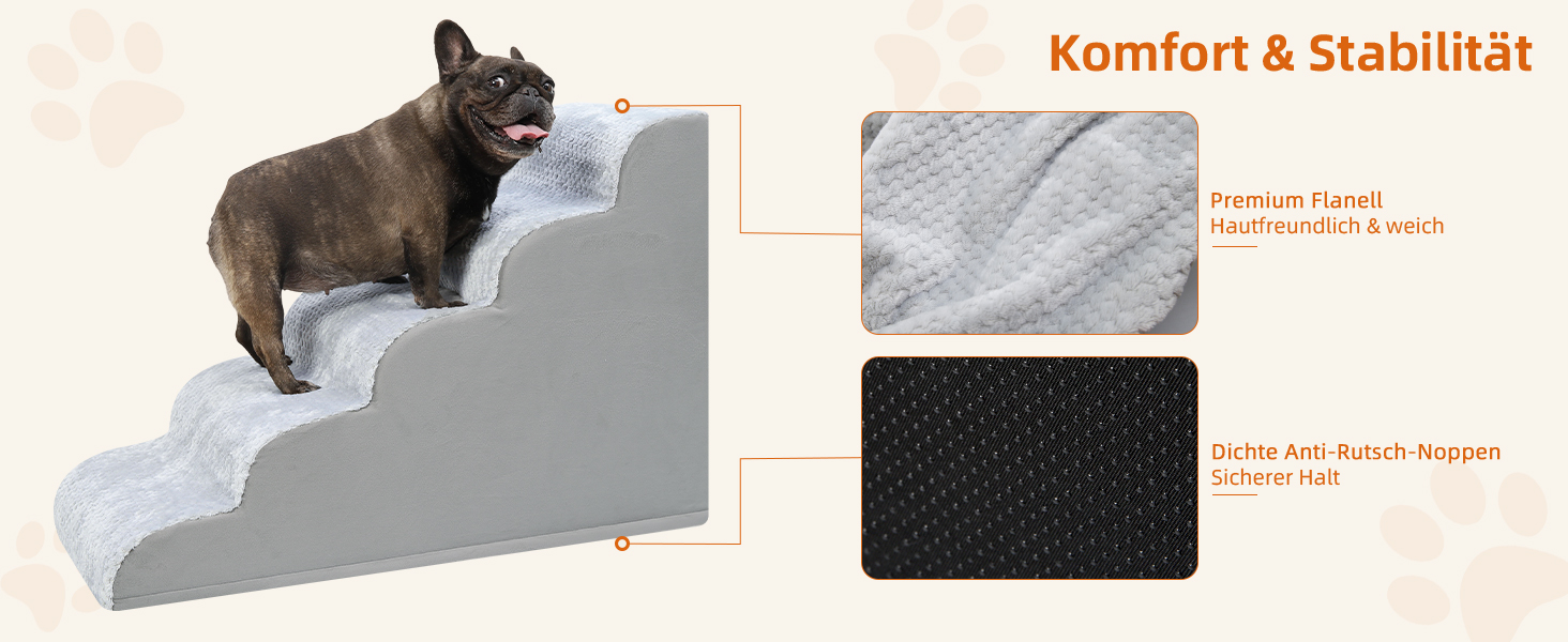 Східці для собак KSIIA, 3 сходинки, 40 см, для маленьких собак та котів, для ліжка, дивану, софи та авто, сірий колір, 40x57x40 см