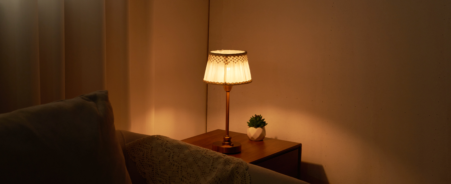 Настільна лампа OCEST з акумулятором, сенсорне керування, регулювання яскравості, для дому, кухні, тераси, їдальні (античне латунь-льон), тканинний абажур 27,5 см