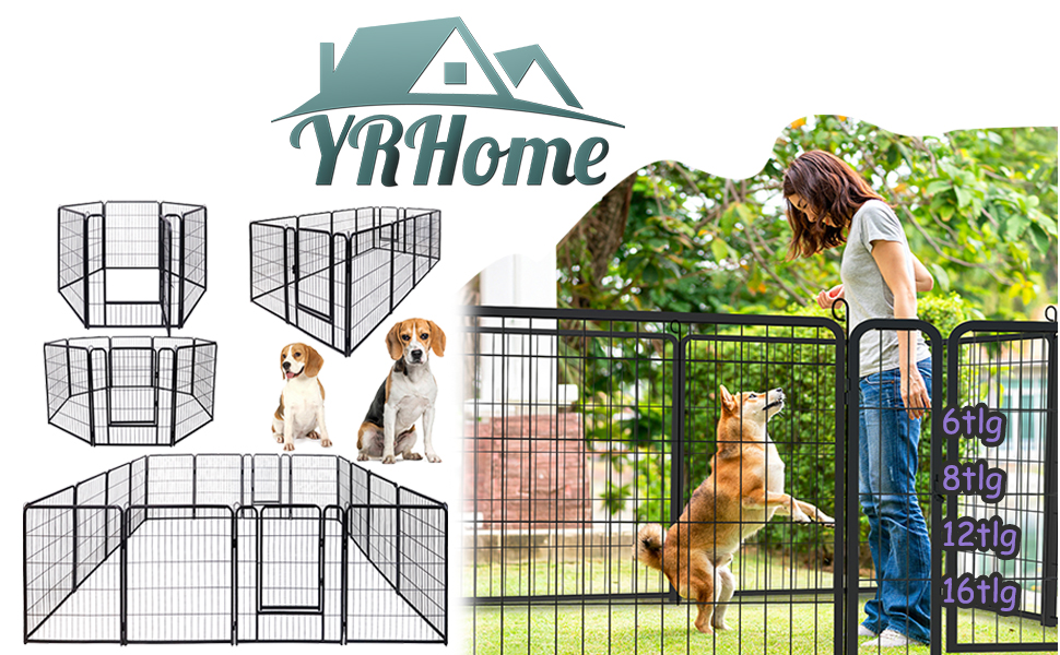 Вольєр для цуценят/собак 6 секцій, 80x65 см, розкладний, з дверима та ґрунтовими анкерами, для внутрішнього/зовнішнього використання, вологостійкий