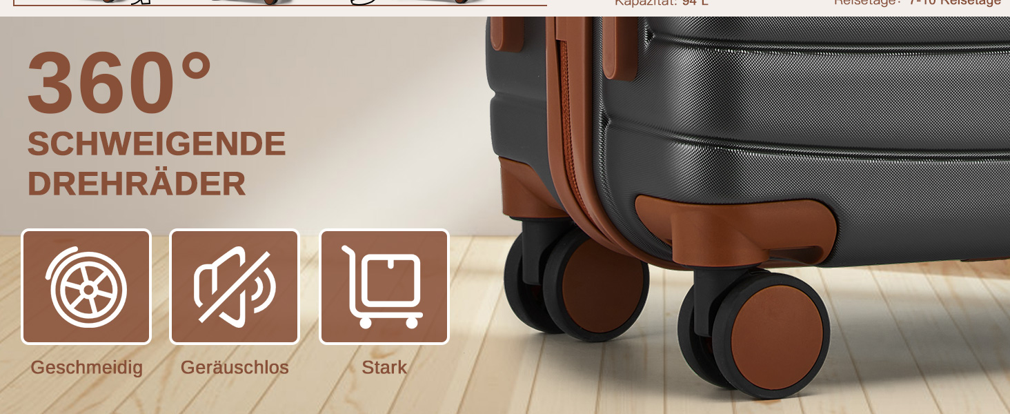 Набір валіз KONO 3 в 1: Trolley, ABS+PC, з коліщатами та кодовим замком (Сірий/Коричневий)