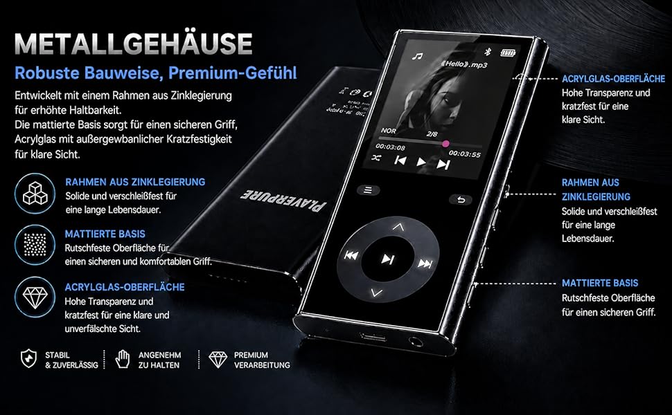 MP3 плеєр з Bluetooth 5.3 та динаміком, 90 ГБ пам'яті, 2.4