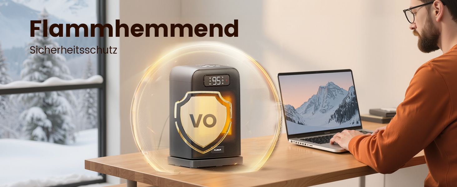 Портативний обігрівач FLANUR з термостатом, 1500W, PTC-кераміка, ECO-режим, 2-в-1, цифровий дисплей, таймер 12 годин, тихий (35dB), білий, 1 шт + 2 режими (чорний)