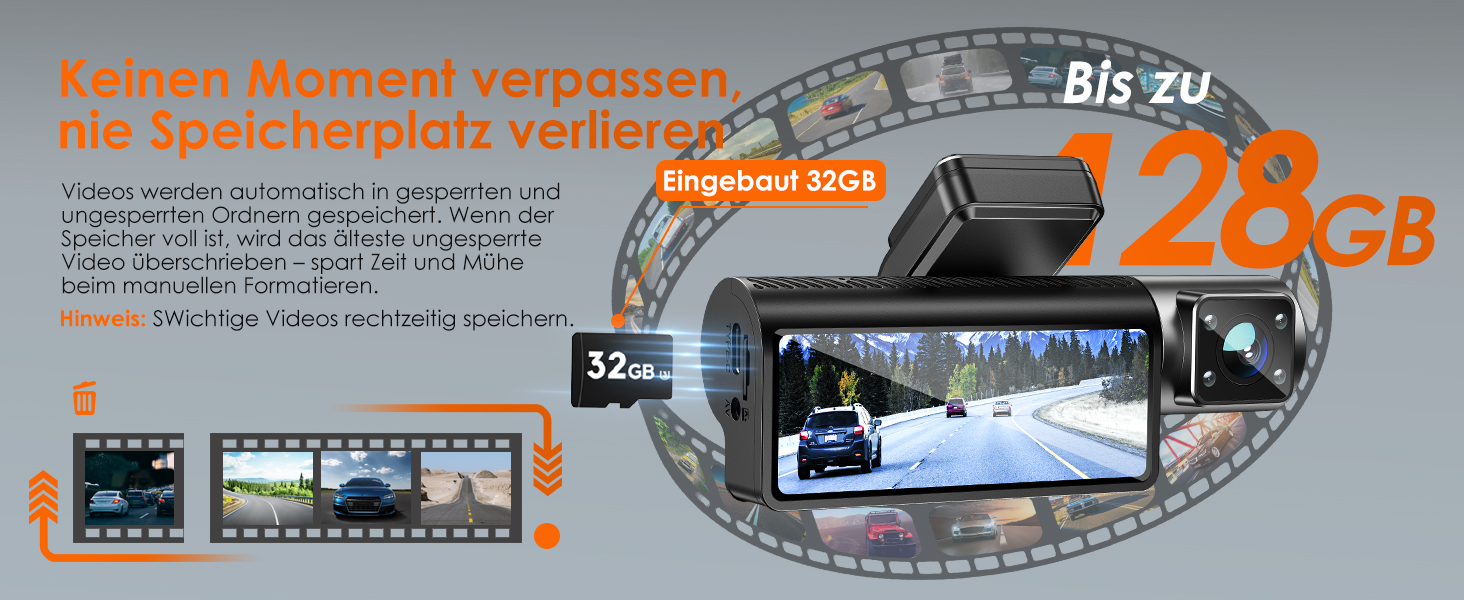 Відеореєстратор iZEEKER 3-канальний 4K з картою 32GB: передній, задній, внутрішній, WiFi 6, нічна зйомка