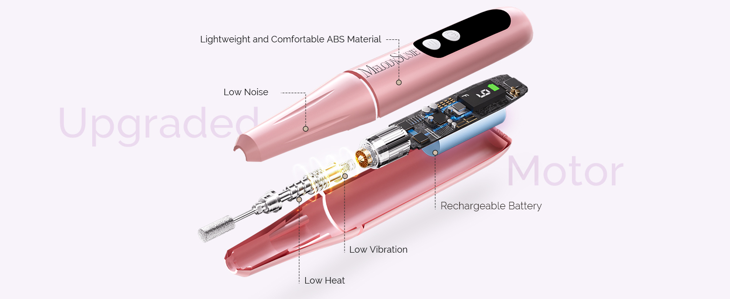 Електричний набір для манікюру MelodySusie PC90G: нагрівач для гелю та акрилу, 20000 об/хв, регулювання швидкості, рожевий
