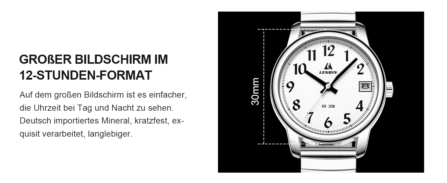 Жіночий годинник LN LENQIN: Водонепроникні годинники для жінок з нержавіючої сталі, кварцовий механізм, аналоговий дисплей, регульований ремінець, сріблястий колір, білий циферблат
