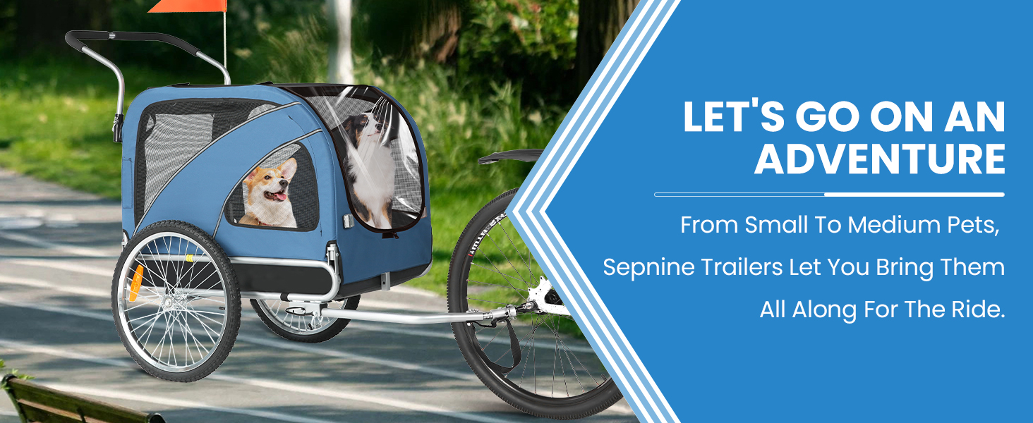 SEPNINE® Причіп для собак XL 2-в-1: велосипедний та візок для собак з відбивачами та гальмом, 600D Oxford Canvas, вантажопідйомність до 40 кг - Оранжевий (Синій)