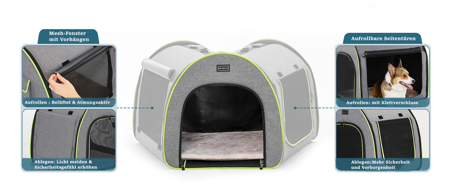 Кія для собак Petsfit: складана переноска для маленьких собак, котів та кроликів. Зручна переноска для дому, транспортування та сну. З анти-відкривачем та плюшевою подушкою, сіра, S