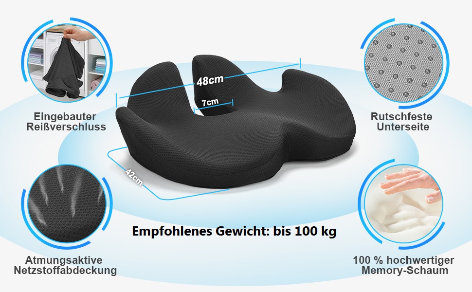 Ergonomic Seat Cushion for Office Chair - Orthopedic Pressure Relief Cushion with Memory Foam - Wheelchair Seat Cushion