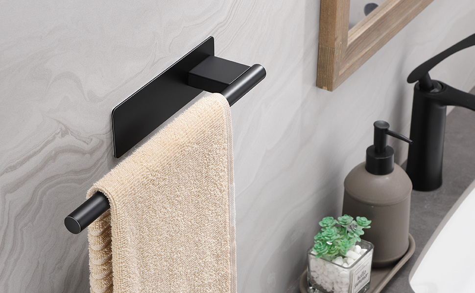 Тримач для рушників без свердління, подвійний, 304 нержавіюча сталь, рушник-перекладина з двома підлокотниками, самоклеючий, для гостьових рушників, монтаж на стіну для ванної кімнати та кухні (#8 Чорний)