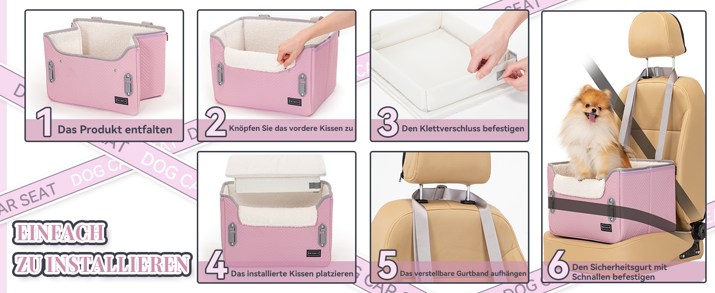 Автомобільний лежак для собак Petsfit - зручний та безпечний крісло-кошик для маленьких собак з кріпленням для ременя безпеки та знімним м'яким подушечкою (рожевий/сірий)