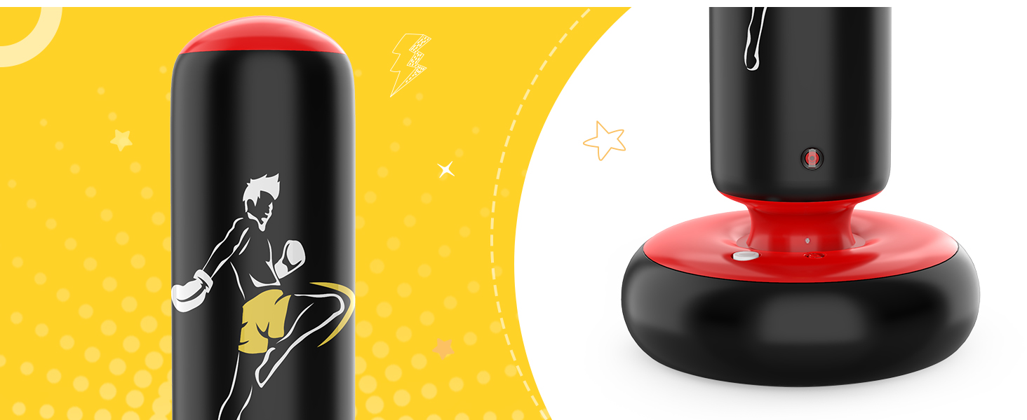 Дитячий боксерський мішок QPAU з рукавичками, надувний, 168 см, для хлопчиків та дівчаток 6-12 років, блакитний