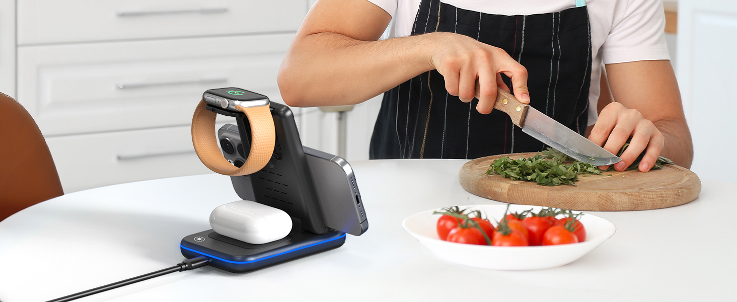 TECKNET Бездротова зарядка 3 в 1, Складна індукційна станція, Швидка зарядка для iPhone 17/16/15/14/13/12/11/Pro Max, Apple Watch Ultra/11-3/SE, AirPods Pro 3-2/4-2, Чорний