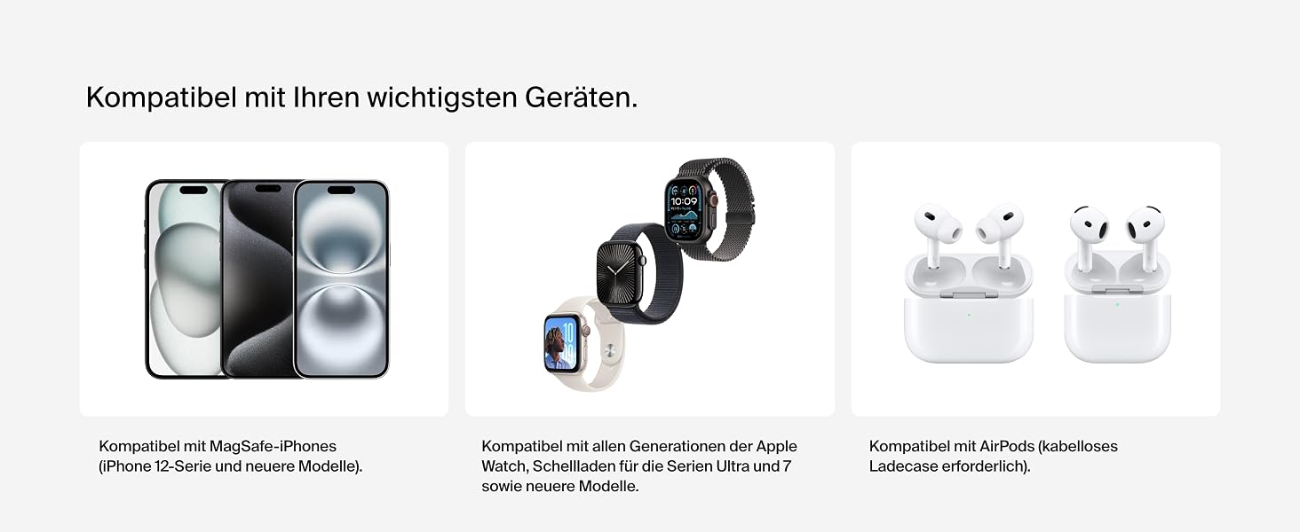 Belkin MagSafe 3-в-1 Бездротова Зарядка 15W для iPhone, Apple Watch та AirPods (Біла) - Сумісна з MagSafe/Qi2