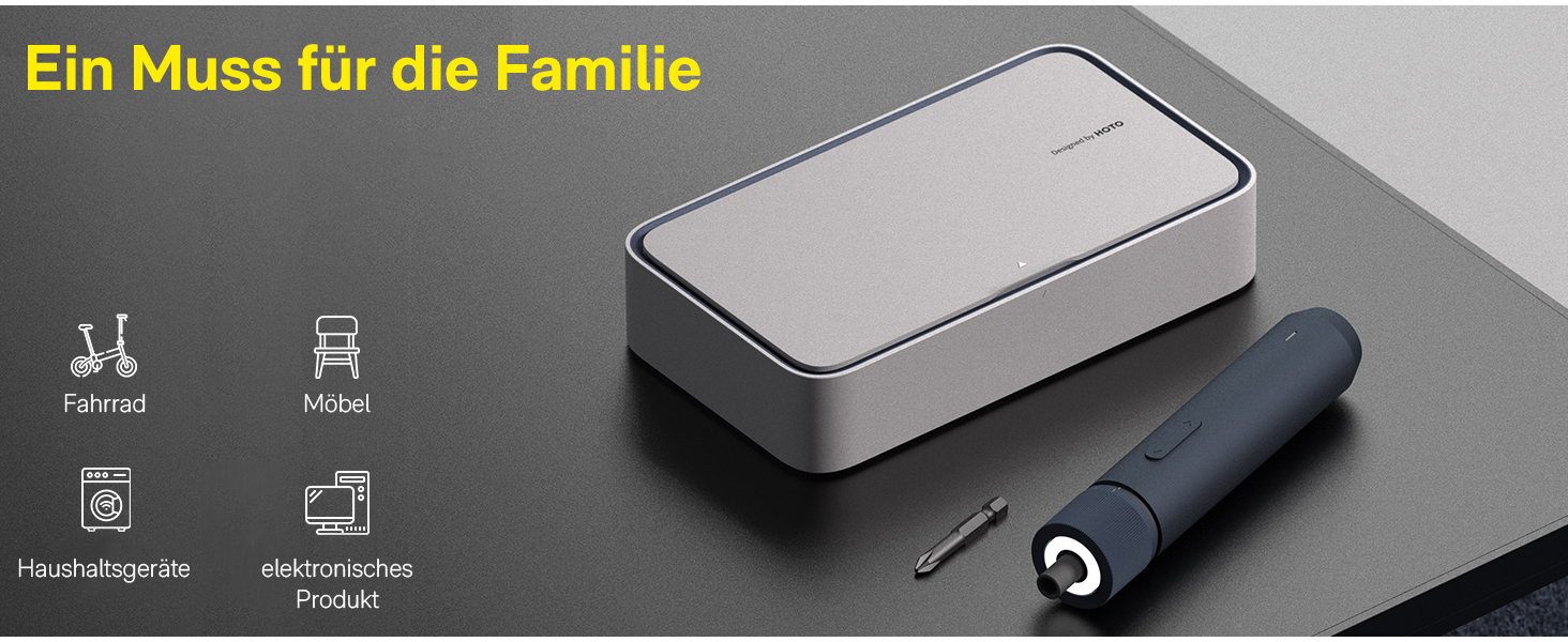 Акумуляторний шуруповерт HOTO з магнітом та 25 бітами, LED-підсвічуванням, 3 рівнями крутного моменту (1.5/3/4 Н.м), акумулятор 1500 мАг, зарядка USB-C, для ремонту меблів та електроприладів