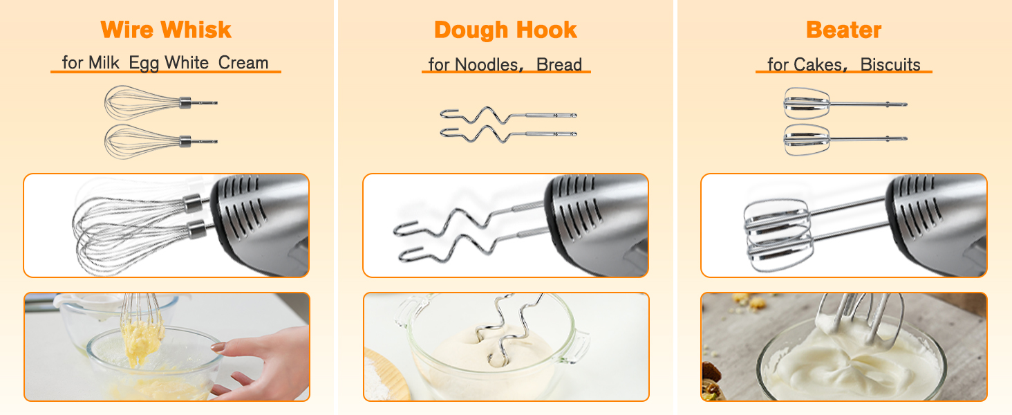 Електричний міксер Lychee з анти-розбризкуванням, 5 швидкостей (Turbo), база для зберігання, 6 насадок з нержавіючої сталі, 300W