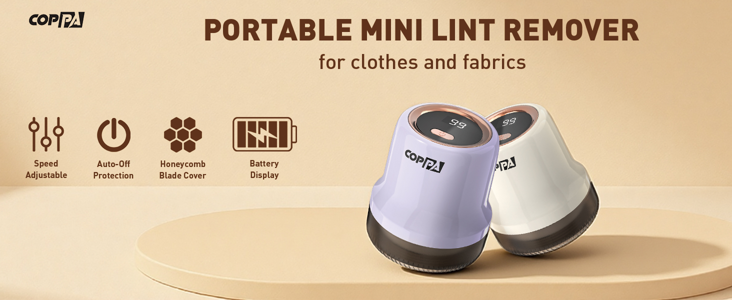 Електричний видальник ворсу для одягу та меблів COPPA, 6 лез, 3 швидкості, з індикатором заряду акумулятора