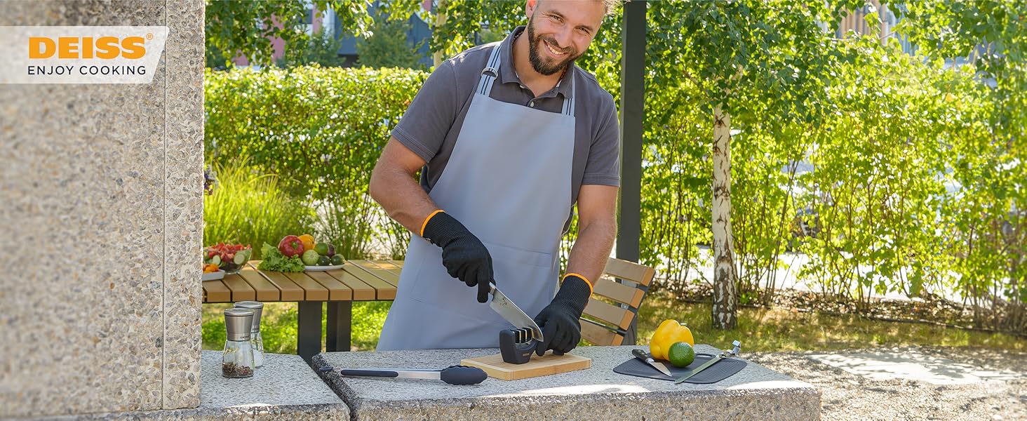 Deiss PRO 3-ступеневий точило для ножів кухонних та кишенькових - професійний точило для ножів шеф-кухаря, мисливських та керамічних - безпечне відновлення та полірування гострих лез (ORANGE)