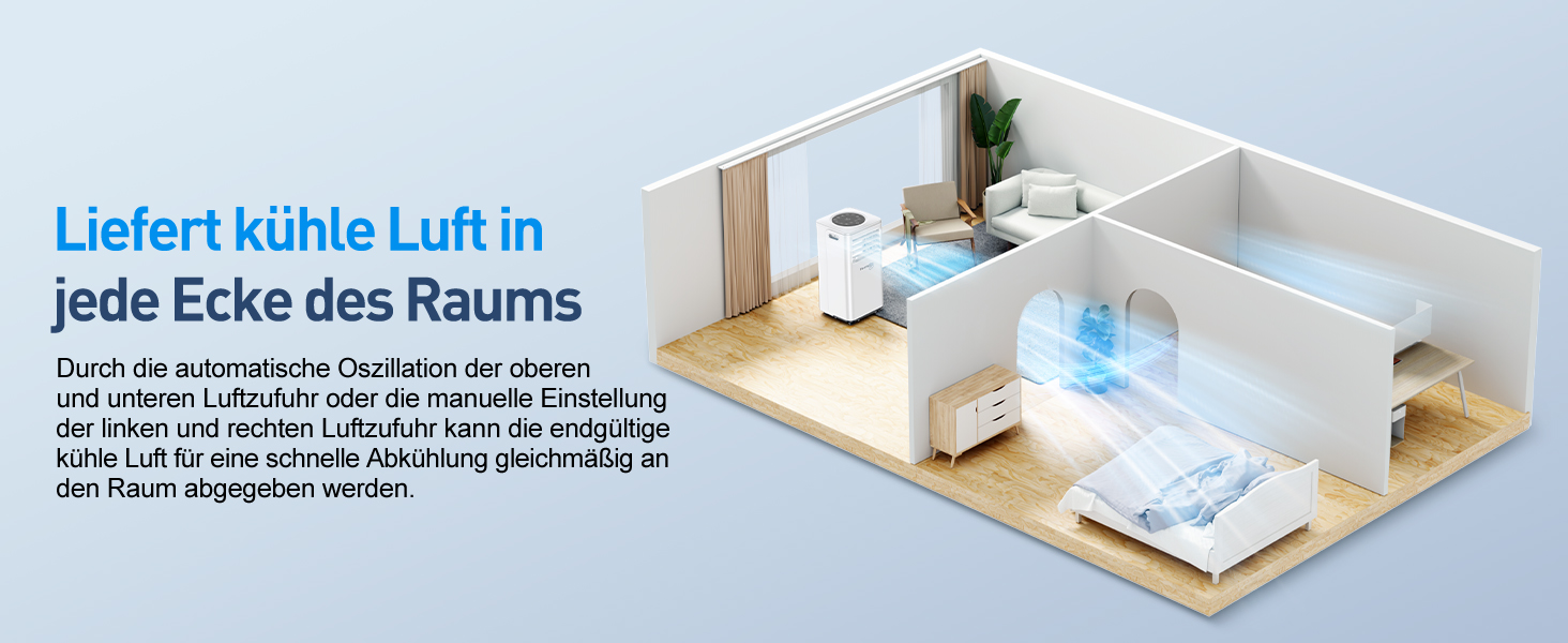 Мобільний кондиціонер Klimaanlage 7000 BTU з 4 функціями: охолодження, осушення, вентиляція, таймер, цифровий дисплей, охолоджувальна площа до 68 м³